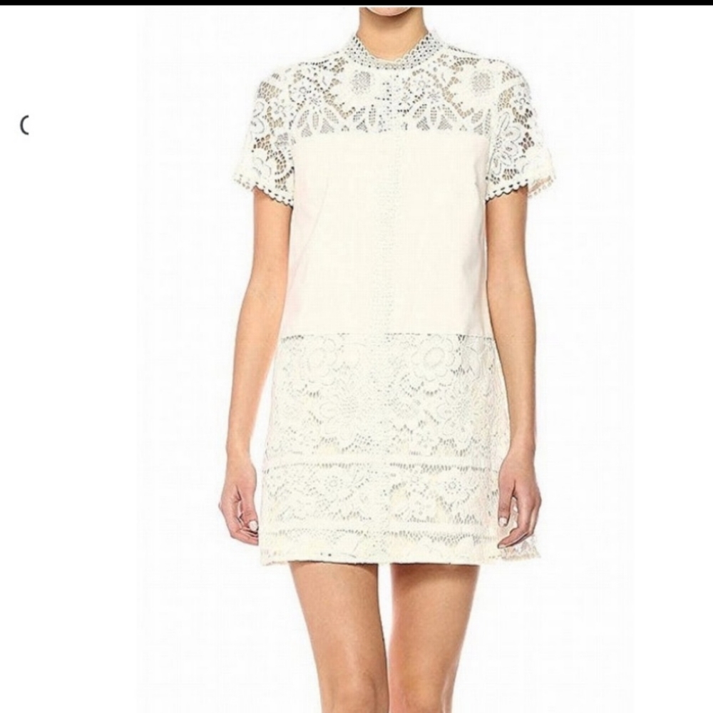Kensie Cream Lace Short Sleeve Shift Dress-S